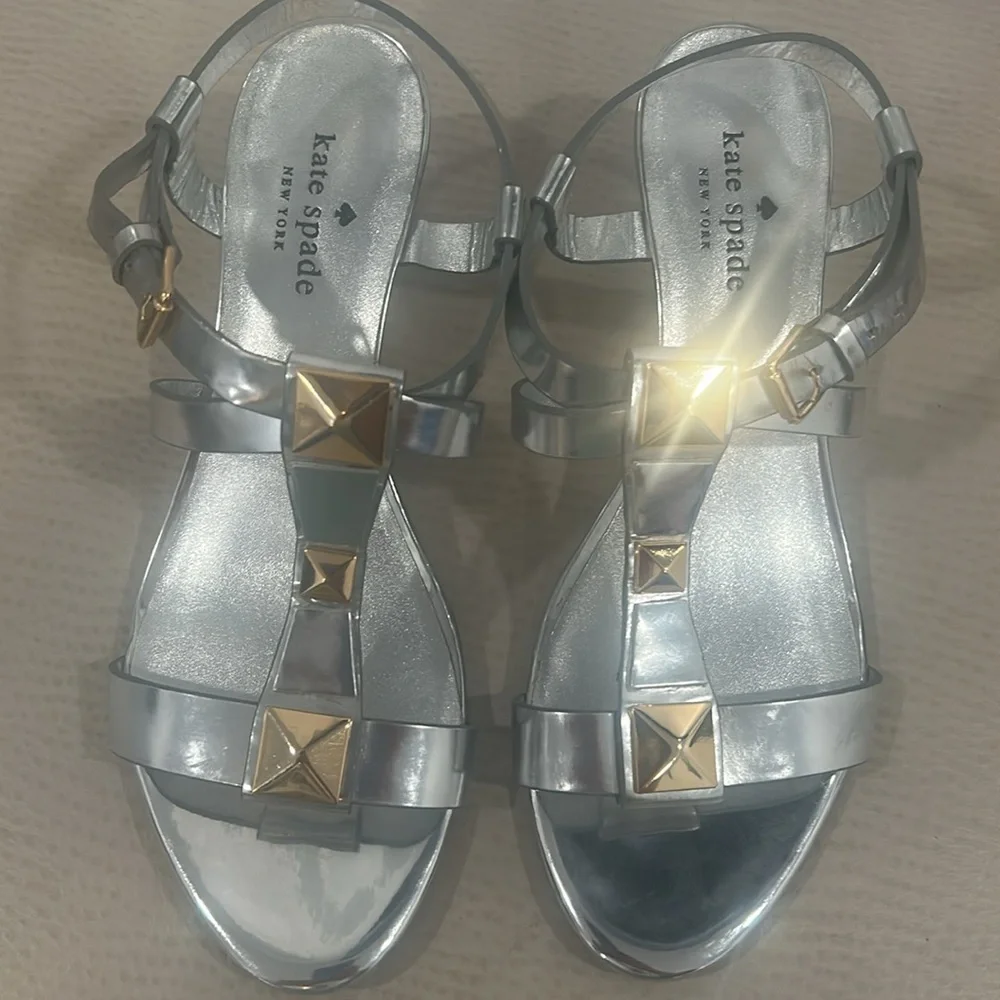 Kate Spade New York Silver Sandals with Gold Accents - Picture 10 of 13